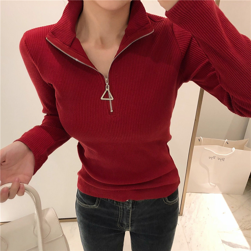 Turtleneck Autumn Winter Knit Sweater Korean Style Long Sleeve Chic Bottom Pullover Slim Fit Hong Kong Office Lady 11043 210510