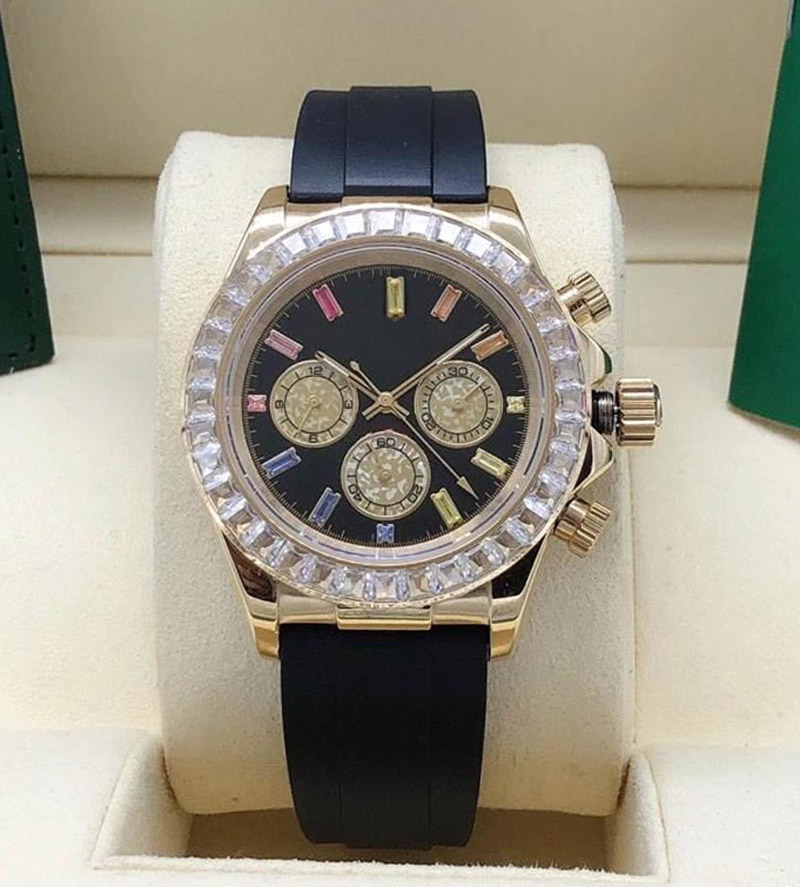 Designer men's 40mm automatic mechanical movement dia ring rubber wrist strap folding buckle sport watch