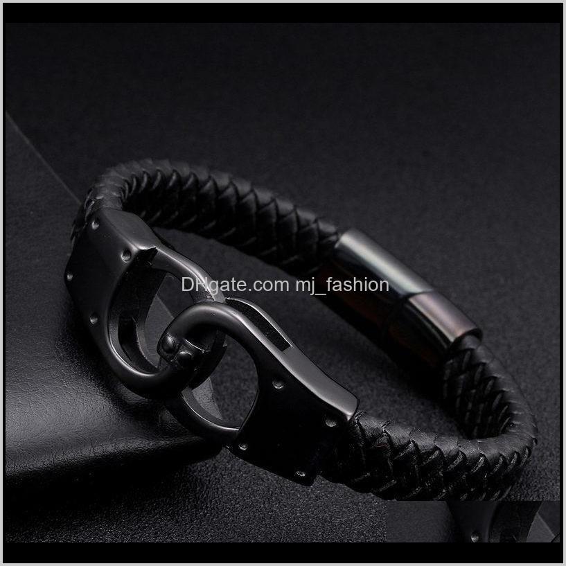 Jewelryblack Genuine Leather Vintage Braided Charm Cuff Trendy Handcuffs Stainless Steel Men Bracelets Bangles Sporty Jewelry Drop Delivery 2 
Jewelryblack Genuine Leather Vintage Braided Charm Cuff Trendy Handcuffs Stainless Steel Men Bracelets Bangles Sporty Jewelry Drop Delivery 2