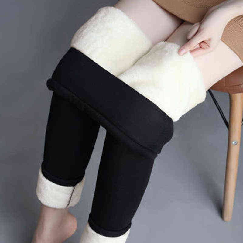 CHRLEISURE Winter Pants For Women Thick Velvet Warm Trousers Skinny Solid Fleece Leggings 211115