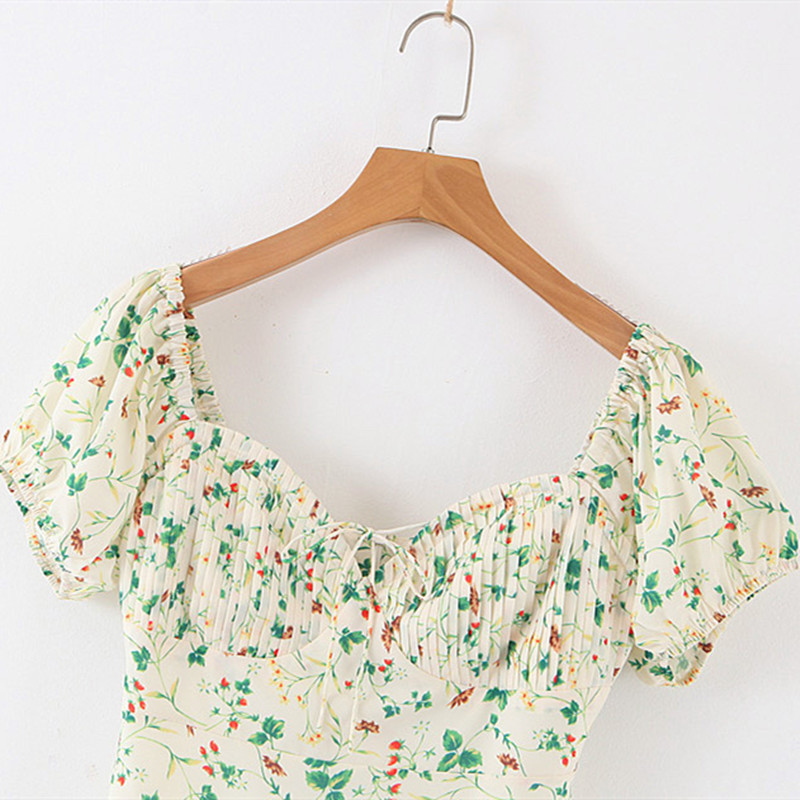 beauty Women Summer Pleated Floral Mini Dress Woman Fresh Elegant Casual Holiday Square Collar 210514