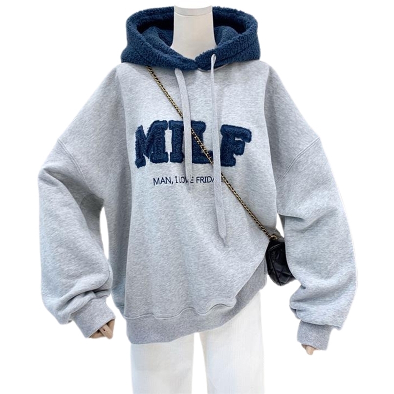 Hoodie Sweatshirts Letter MILF Print Wool Pullovers Loose Korean Style Jacket Full Sleeve Casual Winter Tops 211013, Black
Hoodie Sweatshirts Letter MILF Print Wool Pullovers Loose Korean Style Jacket Full Sleeve Casual Winter Tops 211013, Black