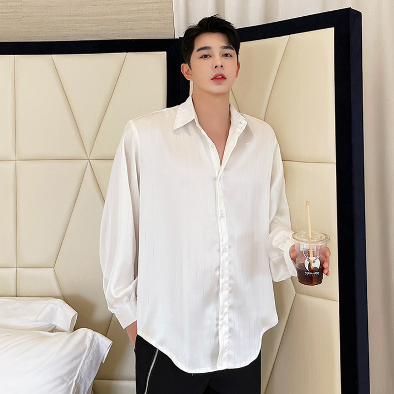 IEFB Summer Satin Fashion White Shirts For Men Korean Black Office Style Fashion Trendy Shiny Loose Casual Shirt 9Y7010 210524