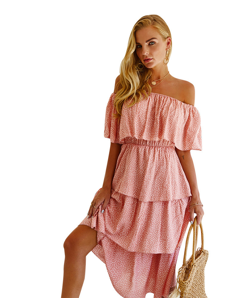Women Dress Dot Printed Bohemian es Slash Neck Off The Shoulder Beach High Waist Loose Long Summer es 210513