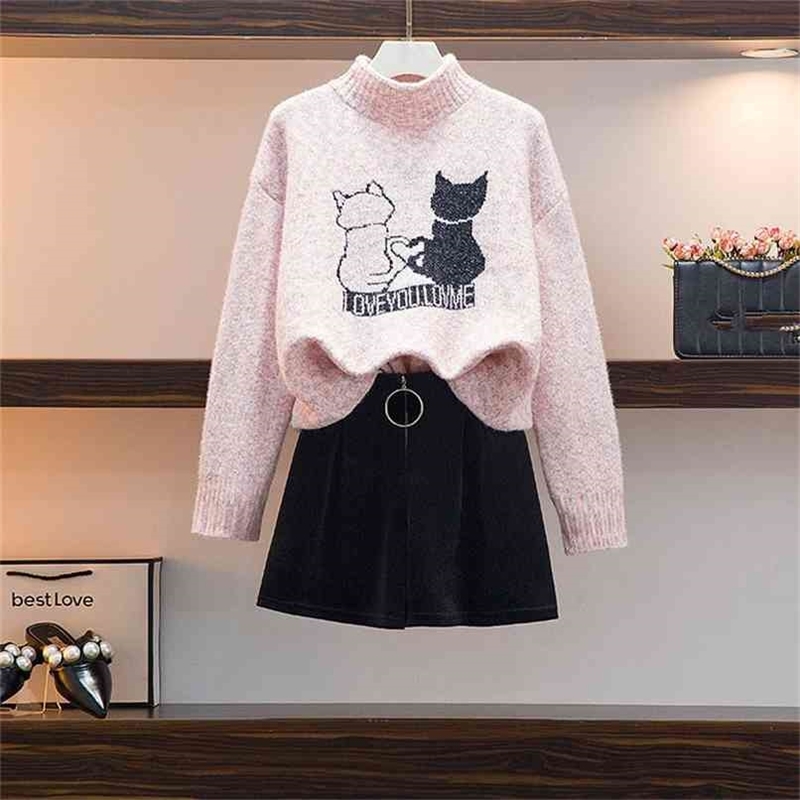 Cartoon cat jacquard Sweater Suits Loose Knitted Pullover Tops + Zipper Deco Elastic waist Velvet Shorts 2 Piece Sets 210602, Only sweater
Cartoon cat jacquard Sweater Suits Loose Knitted Pullover Tops + Zipper Deco Elastic waist Velvet Shorts 2 Piece Sets 210602, Only sweater