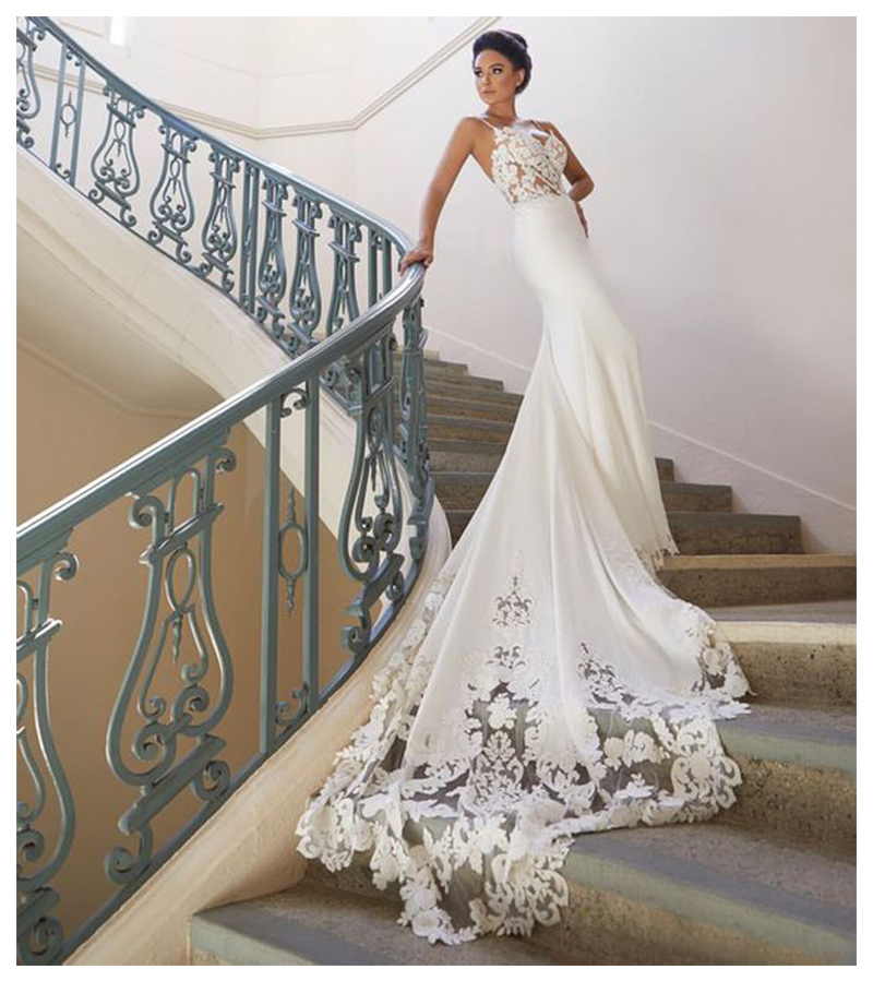 Elegant Appliques Mermaid Wedding Dresses Lace Fishtail V Neck Spaghetti Straps Sleeveless Sexy Bridal Gowns Vestidos De Novia Boho Beach Bride Dress 