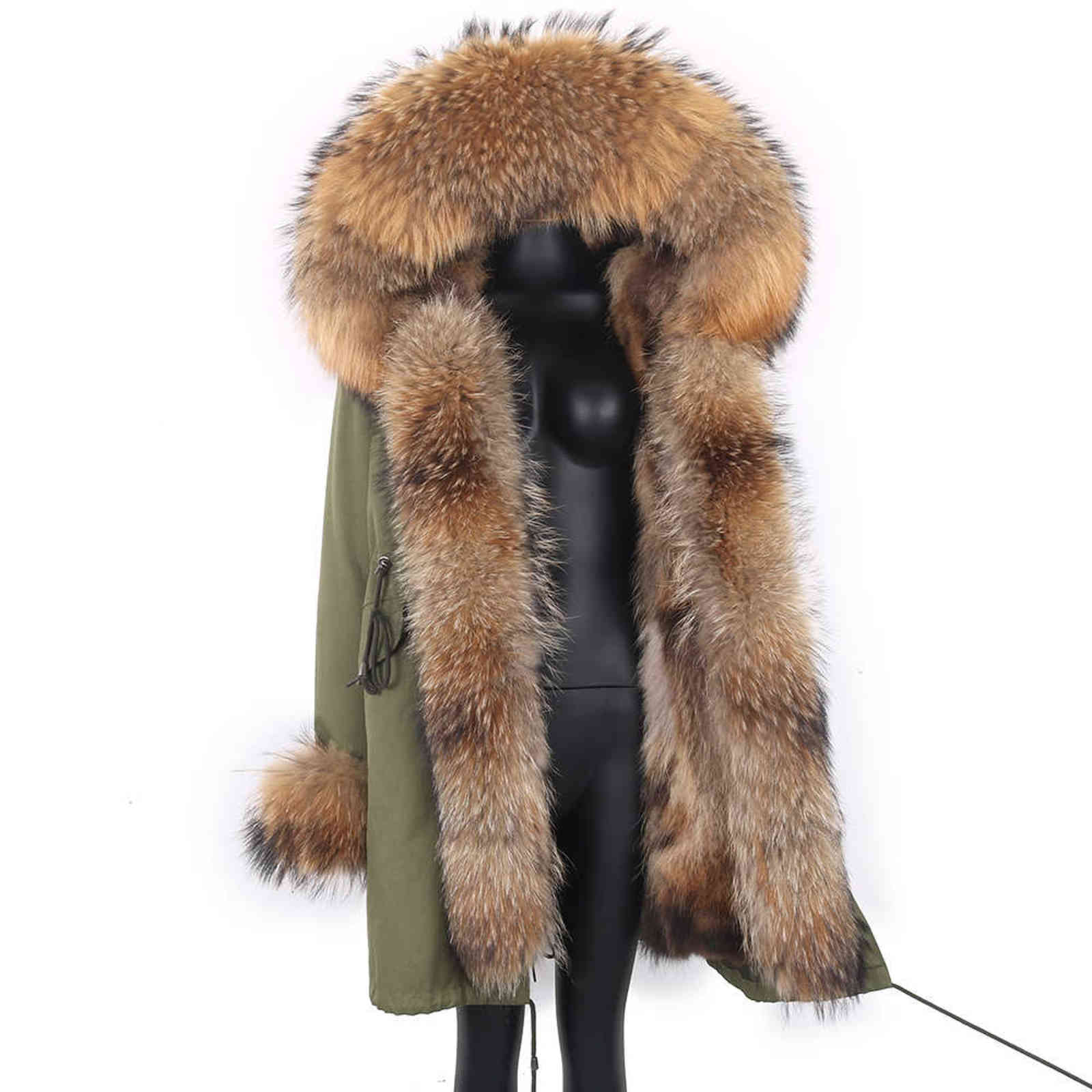 Womens Winter Coats and Jackets Long Waterproof Parka Removable Raccoon Fur Hood and Real Fur Liner Fashion Warm 211123