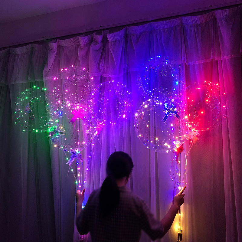 LED Novelty Lighting Up Bobo Balloons Rose Bouquet Wedding Transparent Light Ball Glow Bubble Balloon String Lights Valentine's Day Party Decor D