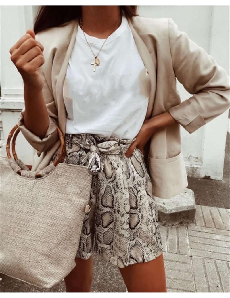 Hirigin S Women High Waist Tie Belt Dungaree Shorts Ladies Summer Trousers Pants Snake Skin Print Drop Women's