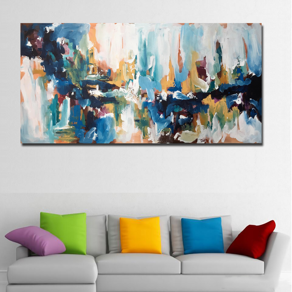 Canvas Abstract Art By Omar Obaid Blue Oil Painting Modern Painting Printed On Canvas Print Poster Home Decor Frameless