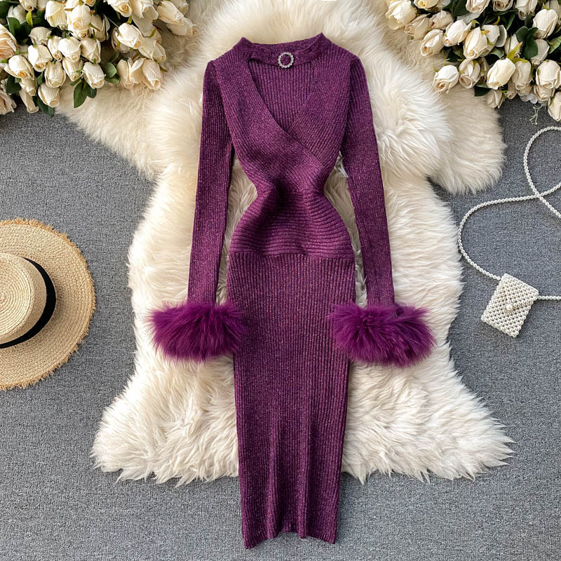 Good Quality Luxury Shining Knitted Women Casual Dresses Sexy Hollow Out V-neck Halter Bodycon Party Dress Fashion Purple Dress 2022, Same as picture
Good Quality Luxury Shining Knitted Women Casual Dresses Sexy Hollow Out V-neck Halter Bodycon Party Dress Fashion Purple Dress 2022, Same as picture