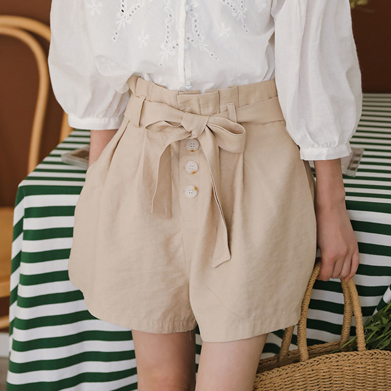 Summer Korea Fashion Women Student Loose High Waist WideLeg Pants Bow Drawstring Casual Khaki Plus Size D193 210512
