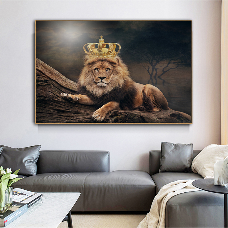 King Lion With Imperial Crown Picture Animal Canvas Painting Wall Art For Living Room Decoration Posters And Prints