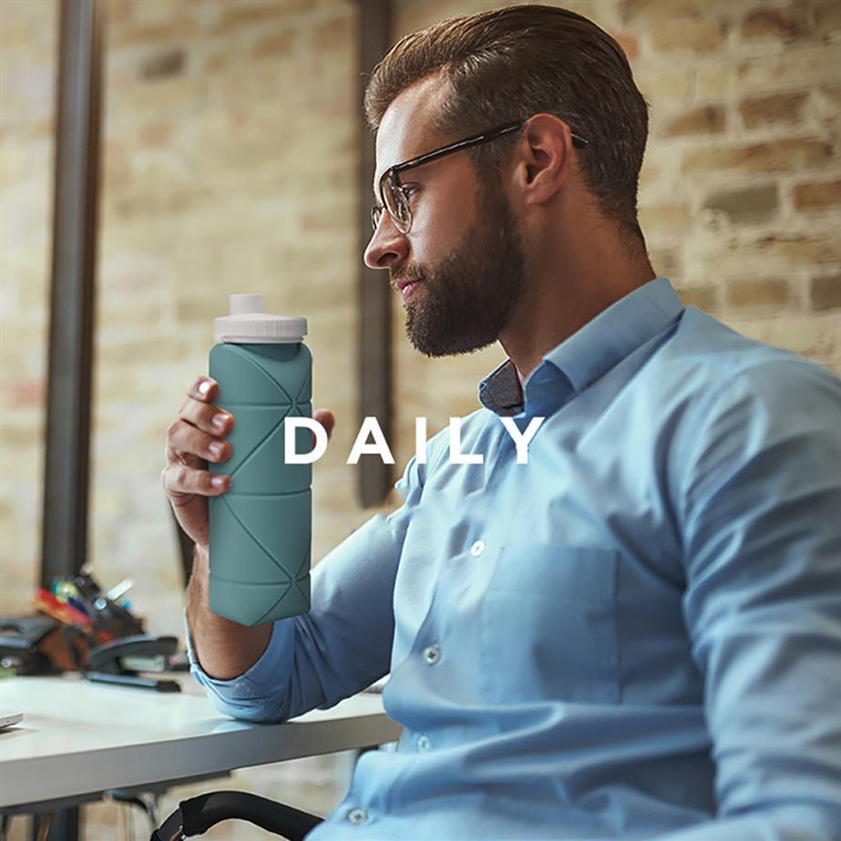 600ML Food Grade Silicone Folding Cup Sports Water Bottles Travel Outdoor riding ride bottle tumbler easy for bring mug