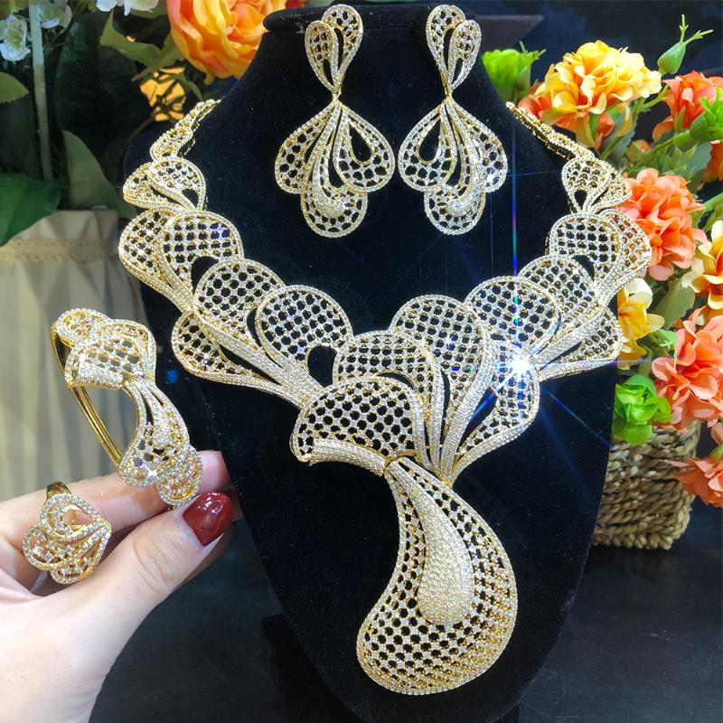Earrings & Necklace Blachette Fashion Luxury Flower 4PCS For Women Wedding Banquet African Cubic Zirconia Dubai Bridal Jewelry Sets, As pic
Earrings & Necklace Blachette Fashion Luxury Flower 4PCS For Women Wedding Banquet African Cubic Zirconia Dubai Bridal Jewelry Sets, As pic