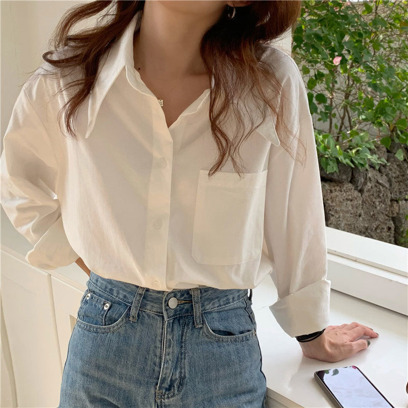 Spring Korea Fashion Women Long Sleeve Loose Green Shirts All-matched Casual Turn-down Collar Solid Blouses Tops V258 210512