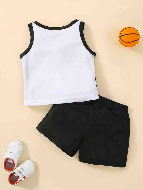 Baby Letter Graphic Two Tone Contrast Binding Tank Top & Shorts SHE