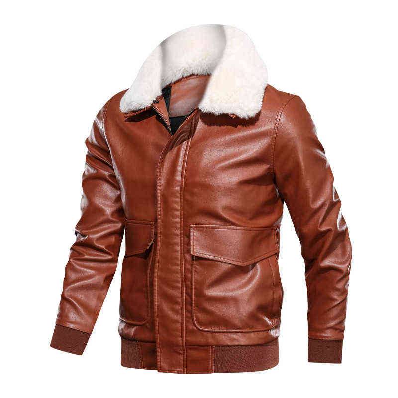 Autumn Fur Spring Collar Detachable Leather Jacket Men Big Pockets Motorcycle Leather Jacket Men PU Coats Simple Biker Jacket 211111