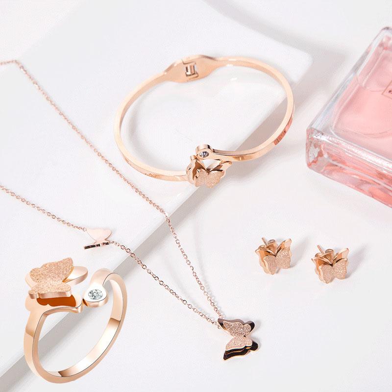 Earrings & Necklace 316L Titanium Steel Frosted Butterfly Female Rose Gold Fashion Bracelet Set Jewelry Quality, Silver
Earrings & Necklace 316L Titanium Steel Frosted Butterfly Female Rose Gold Fashion Bracelet Set Jewelry Quality, Silver