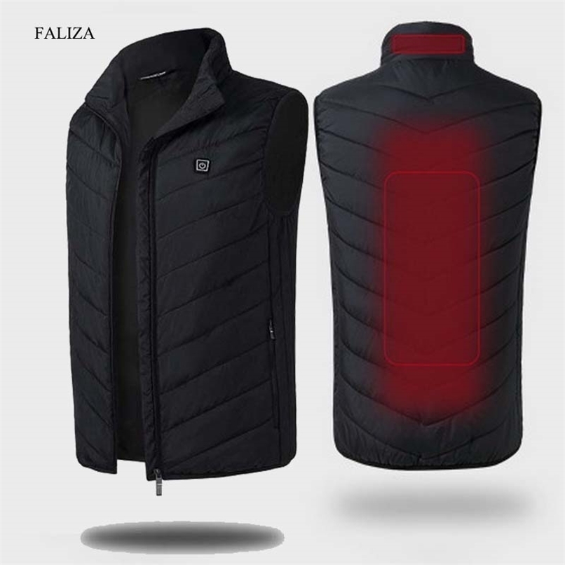 FALIZA USB Heated Vest Men Winter Heating Jacket Male Waistcoat Thermal Warm Clothing Feather Sleeveless Gilet Homme Vests MJ117 211119