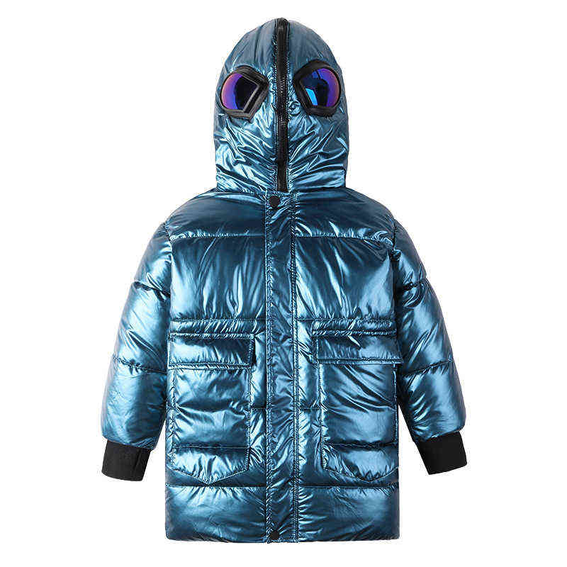 Boys Parker Winter Cotton Down Jacket Big Children's Glasses Coat Mid-Length Handsome Kids Bright Leather Clothing 211203 - view 6