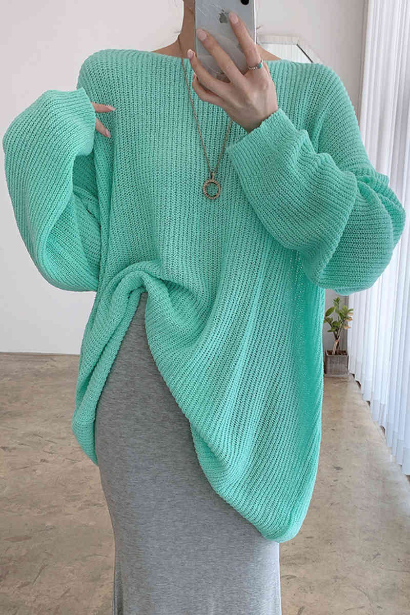 Women Sweater Summer Korean Chic Simple Lazy Style Candy Color Long-Sleeved Thick Needle Anti-Sei Knit Pullover 210514