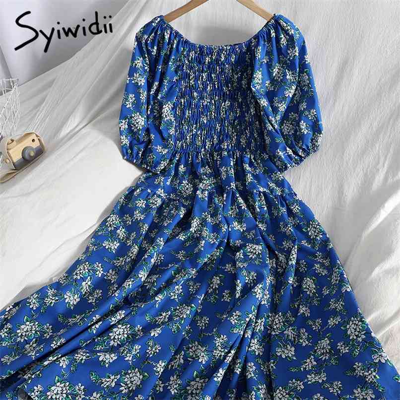 Floral Print Folds Elastic High Waist Dresses Women O-Neck Puff Sleeve A-line Summer Korean Fashion Clothing 210607, Royal blue
Floral Print Folds Elastic High Waist Dresses Women O-Neck Puff Sleeve A-line Summer Korean Fashion Clothing 210607, Royal blue