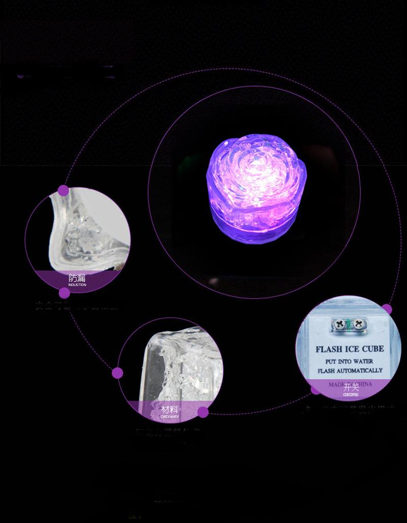 2021 Multicolor Flash Rose Ice Cube Water-Actived Flash Led Light Put Into Water Drink Flash Automatically for Party Wedding Bars Christmas