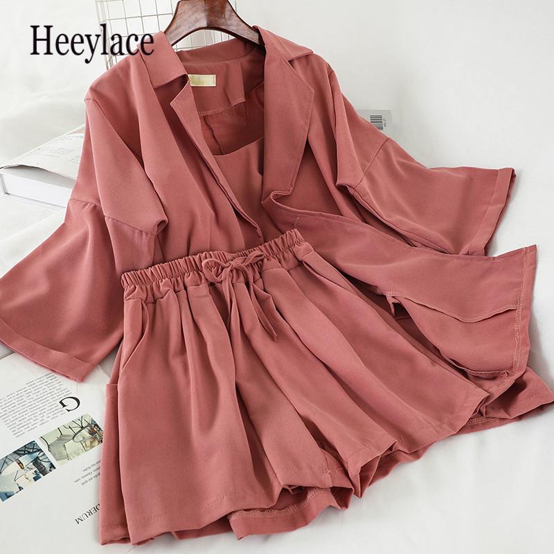 Female Outfits Korean Women Three Piece Sets Spring Summer Blazer Jacket Shorts 3 Pcs Set Woman Elegant Suits Tracksuits Two Dress