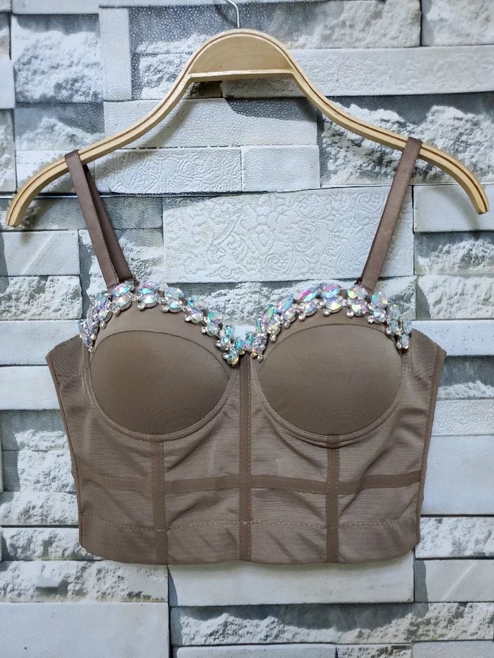 Rinestone Hand-made Cristal Pearls Bralet Corselets Women's Bustier Bra Cropped Top Wedding Bralette Vest sexy camis 210421