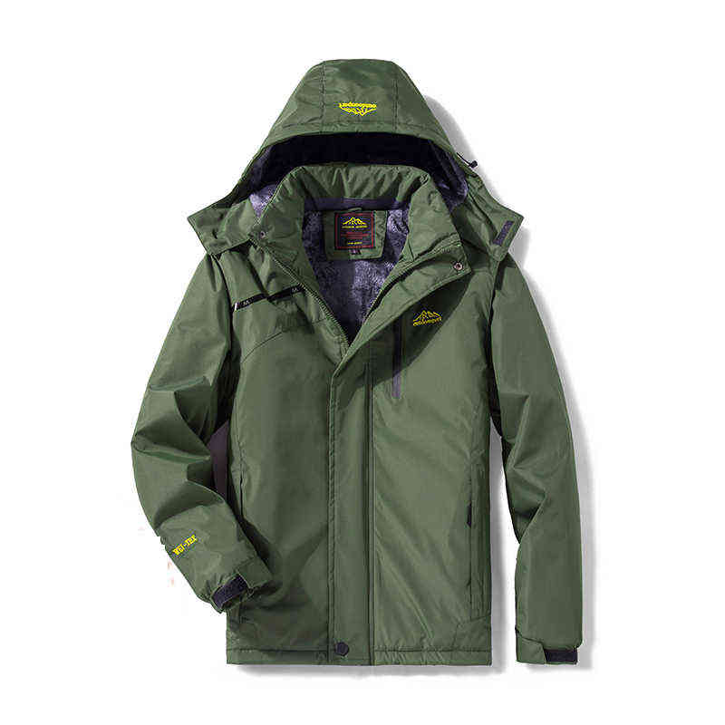 Winter Men Casual Windproof Waterproof Thicken Warm Jacket Zipper Hooded Fleece Long Sleeve Solid Color Parka 211214Z