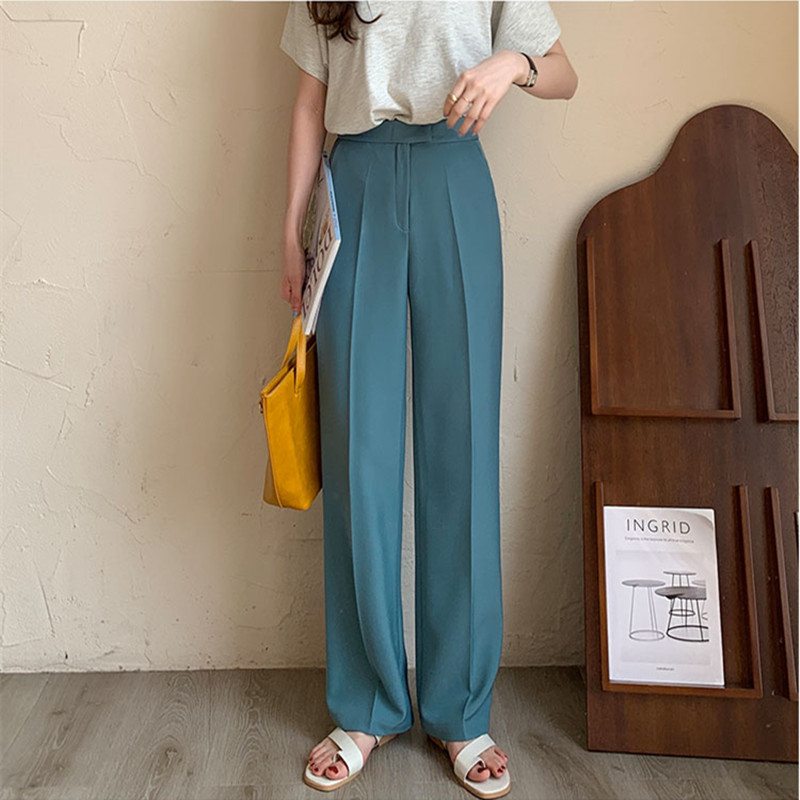 SML 5colors korean style solid color suit Wide Leg trouser female autumn Spring high waist long pants womens (X1878) 210423