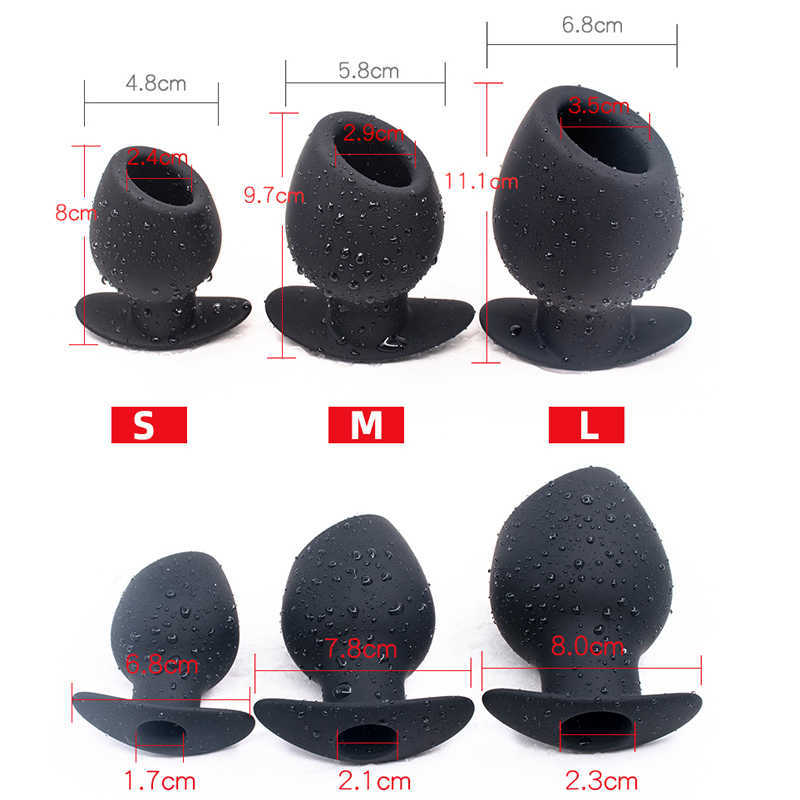 Hollow Butt Plugs Vagina Dilator Speculum Prostate Massage Huge Silicone Anal Sex Toys 60° Angle Outdoor Anus Plug Gay Douche Y201118