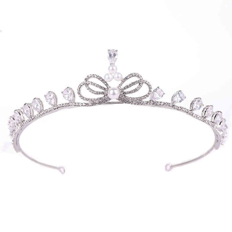 Wedding Hair Jewelry Accessories Exquisite Zircon Bow Bridal Crown Headdress Pearl Crystal Princess