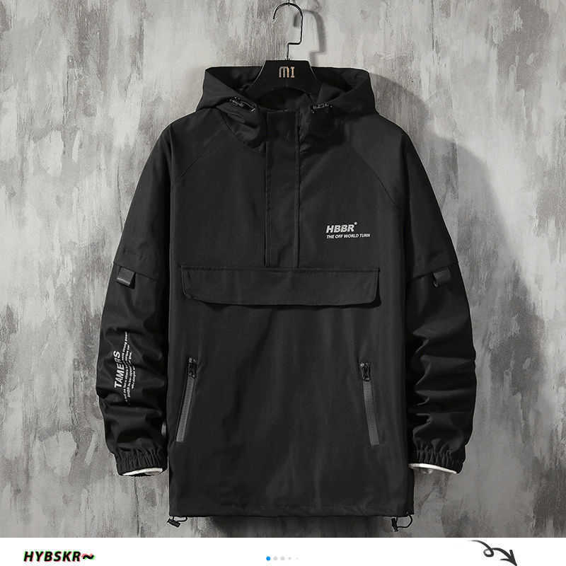 Hybskr Japanese Men Hoodes Jackets Streetwear Man Loose Casual Outwear Coats Hip Hop Men's Windbreaker Jacket Plus Size Man Tops 210818