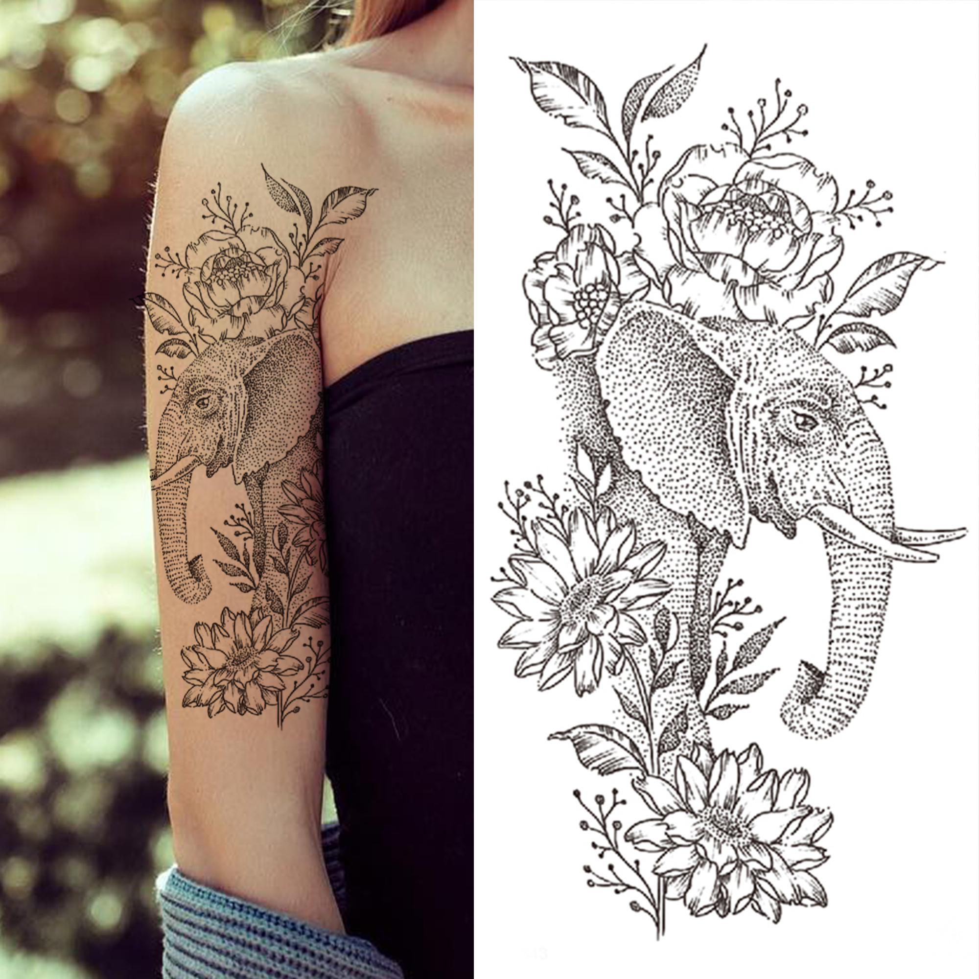 

Waterproof Temporary Tattoos Sticker tattoo Stickers For Women Girls arm Realistic Fake sleeve tatoo Rose Flower Peony Black Body Art Painting Tatoos Paste