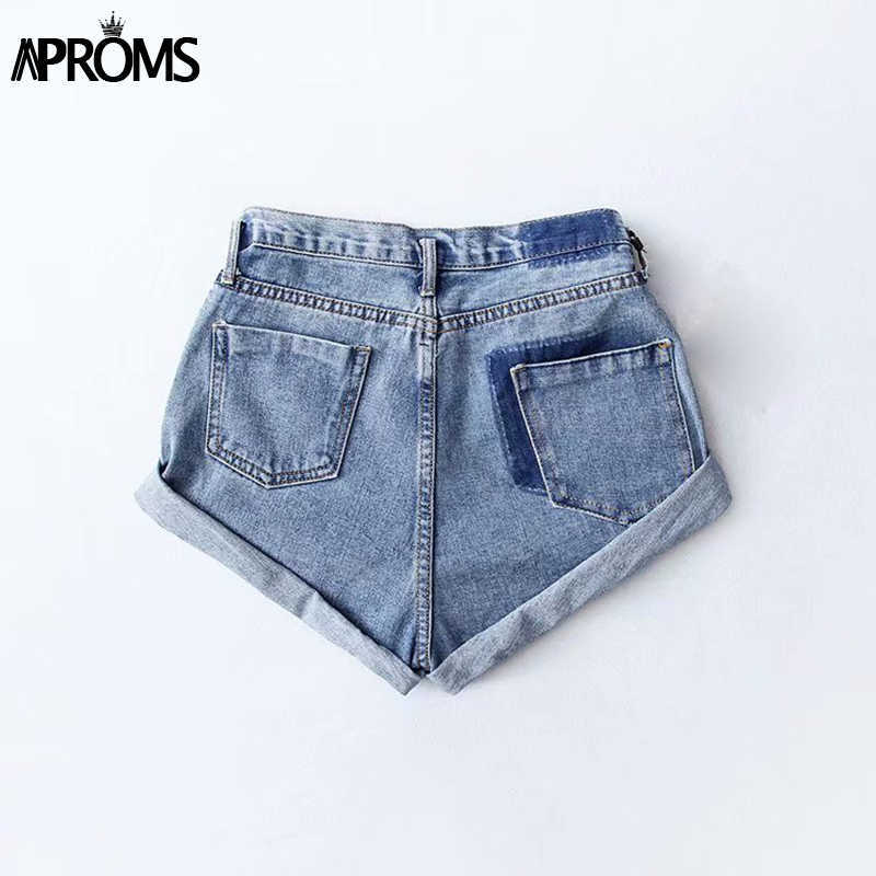Aproms Casual Blue Denim Shorts Women Sexy High Waist Buttons Pockets Slim Fit Summer Beach Streetwear Jeans 210714