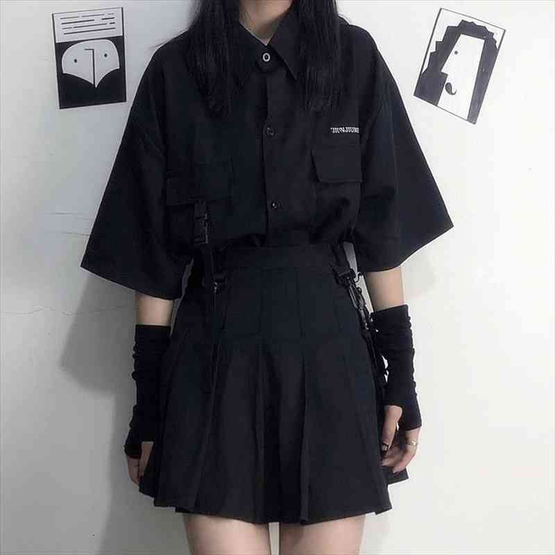 Women Dark Black Shirt And Gothic Mini Skirt Two Piece Set Female Bf Shirt Top Sexy Pleated Skirt Set Ladies, Gray
Women Dark Black Shirt And Gothic Mini Skirt Two Piece Set Female Bf Shirt Top Sexy Pleated Skirt Set Ladies, Gray