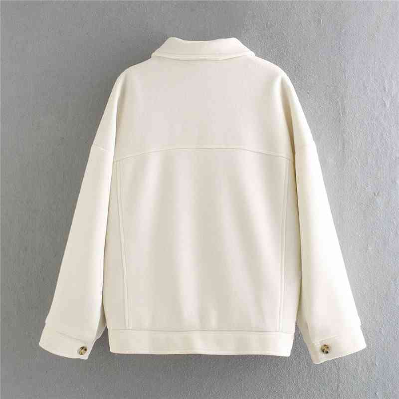 Elegant Women Beige Tweed Coats Fashion Ladies Pocket Button Jackets Streetwear Female Chic Turn Down Collar Outerwear 210430