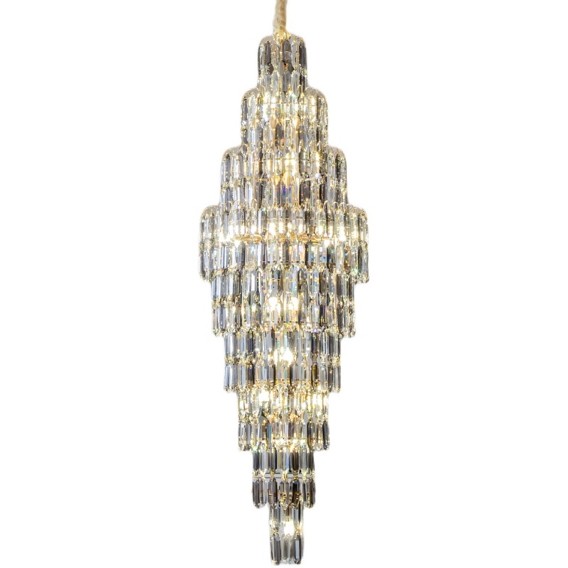 LED Modern Smokey Gray Crystal Chandeliers Lights Fixture American S-golden Big Long Chandelier European Home Villa Hotel Stairway Indoor Lighting Hei
