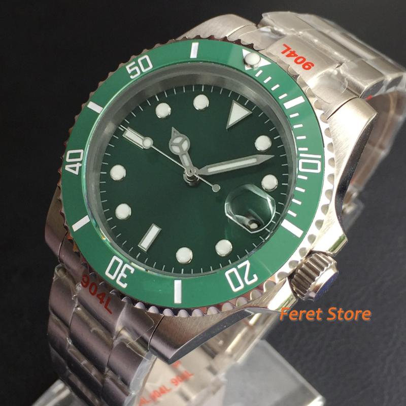 Wristwatches 40mm Mens Watch Silver Stainless Steel Case Green Luminous Dial NH35 Automatic Movement Fashion
Wristwatches 40mm Mens Watch Silver Stainless Steel Case Green Luminous Dial NH35 Automatic Movement Fashion