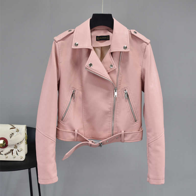 LY VAREY LIN Faux Soft Pu Leather Jacket Women Turndown Collar Motorcycle Zipper Basic Jackets Female Rivet Epaulet Biker Coats 210526