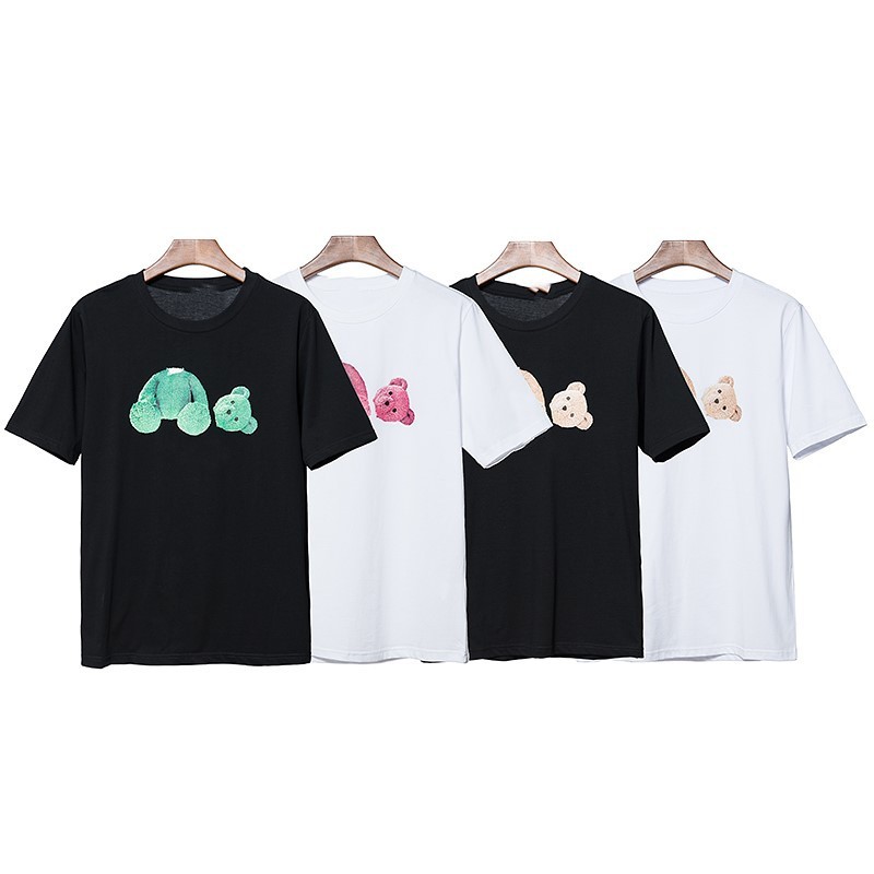 Short Sleeve Cotton T-shirt with Print Pattern of Broken Head Teddy Bear, White;black 
Short Sleeve Cotton T-shirt with Print Pattern of Broken Head Teddy Bear, White;black