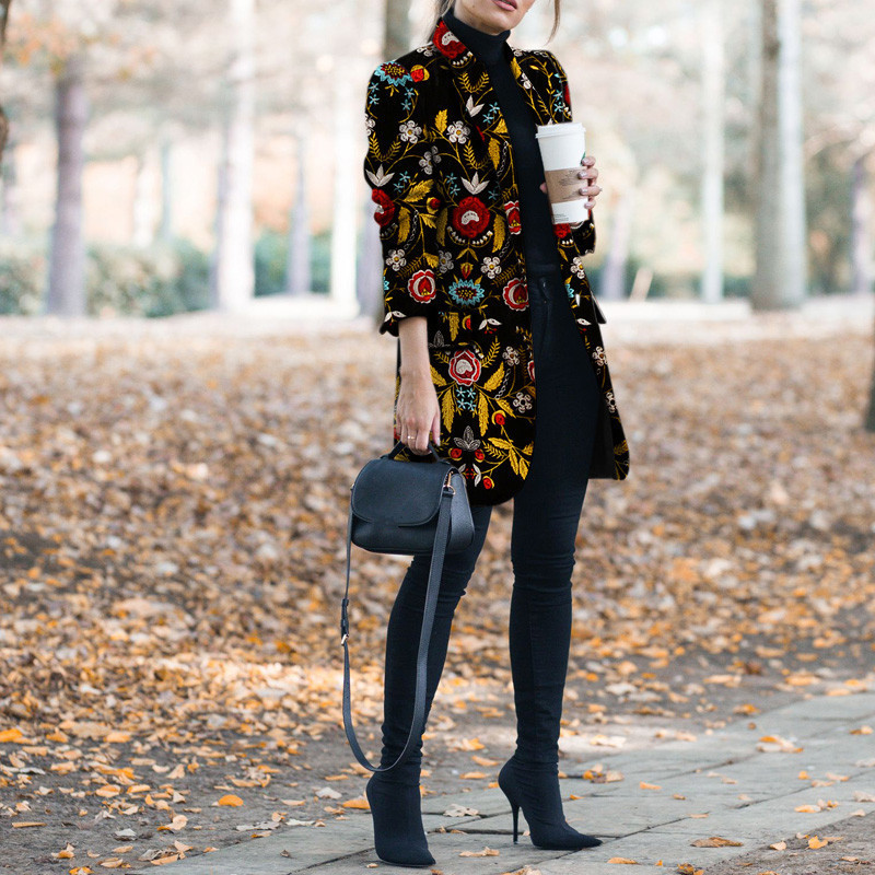 Women Coat Fashion Printed Jacket Single Breatsed Long Sleeve Ladies Jackets Loose Woman Coats Autumn 3XL 210513