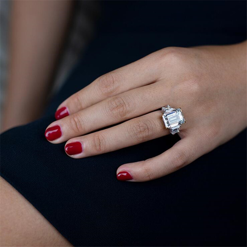 Choucong Cocktail 12CT Large Diamond Wedding Rings Luxury Jewelry Real 100% Soild 925 Sterling Silver Emerald Cut Sapphire Moissanite Women Egagement 