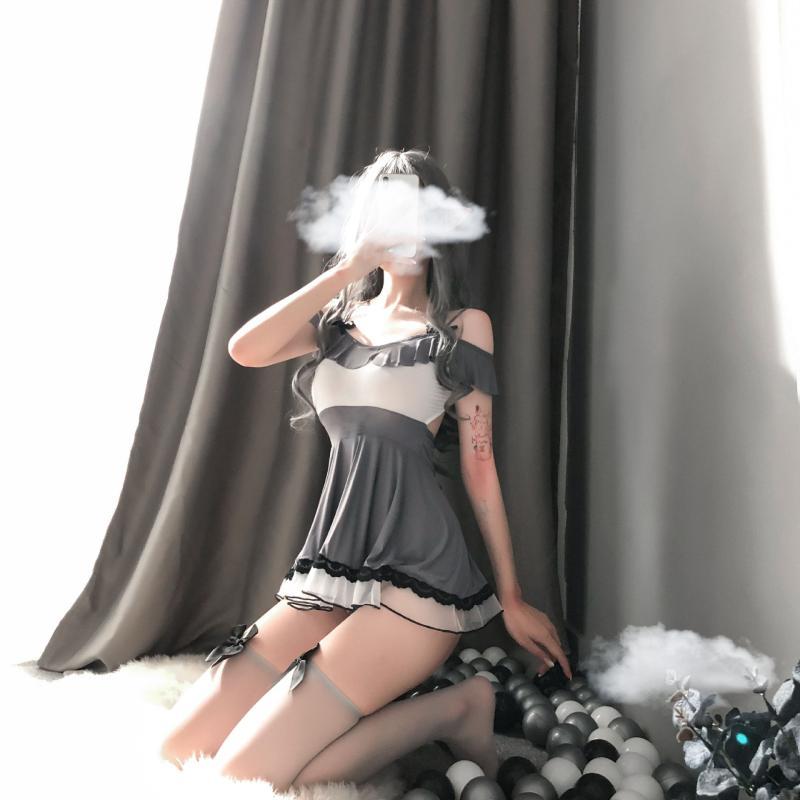 

Japanese Women Maid Cosplay Sexy Lingerie Servant Lolita Kawaii Babydoll Nightdress Apron Erotic Uniform Role Play Maids Outfit, Gray