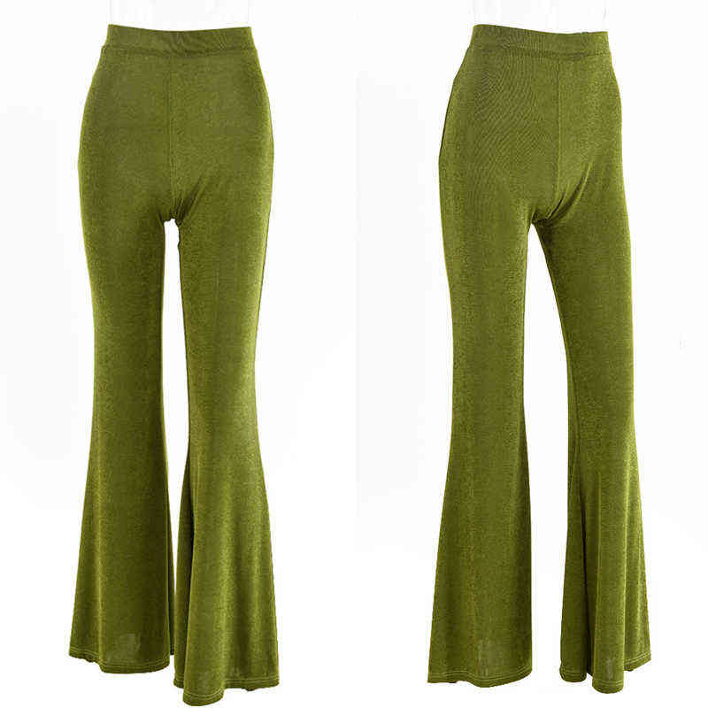 Fantoye Spring High Waist Flare Stretch Pants For Women Fashion Green Slim Long Trouser Streetwear Casual Solid Woman 211115
