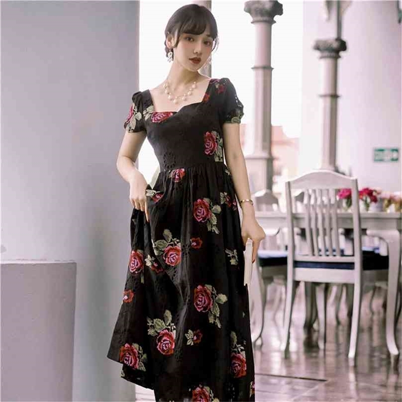 Summer Fit and Flare Vestidos Floral Embroidery Long Dress Jacquard Square Collar Short Sleeve Elegant Women 210603, Blue
Summer Fit and Flare Vestidos Floral Embroidery Long Dress Jacquard Square Collar Short Sleeve Elegant Women 210603, Blue