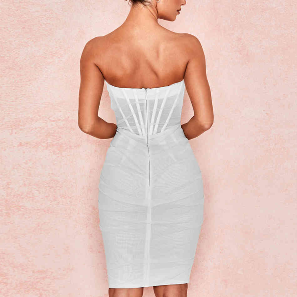 est Summer Sexy Women Dresses White Strapless Line mesh Sleeveless Party Dress Backless Clubwear Midi Vestidos 210423