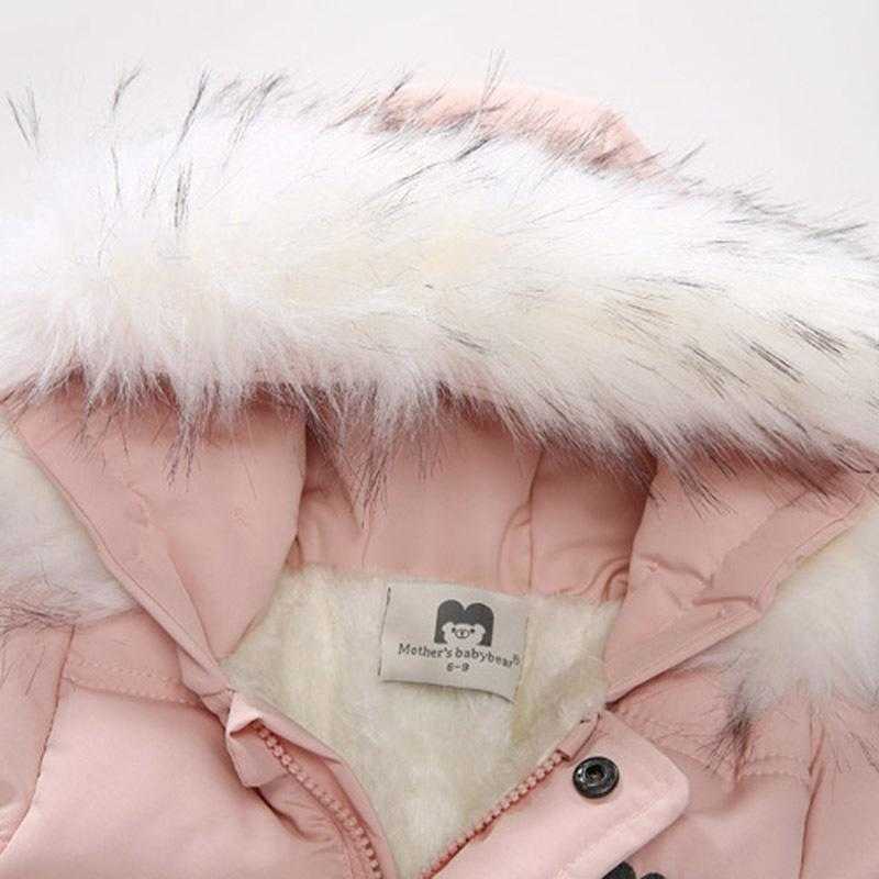 Coat Children Winter Jumpsuit Fur Hood Baby Girl Boy Snowsuit Russian Infant Outerwear Ovealls Thick Rompers With Gloves Frozen